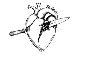 A heart that has a knife in it and shows pain tattoo idea