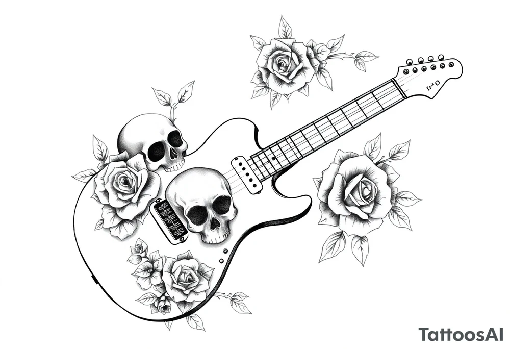 Electric guitar with lots skulls and roses tattoo idea