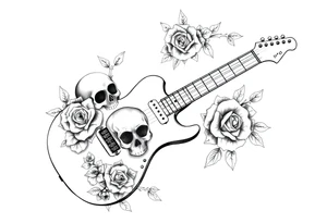 Electric guitar with lots skulls and roses tattoo idea