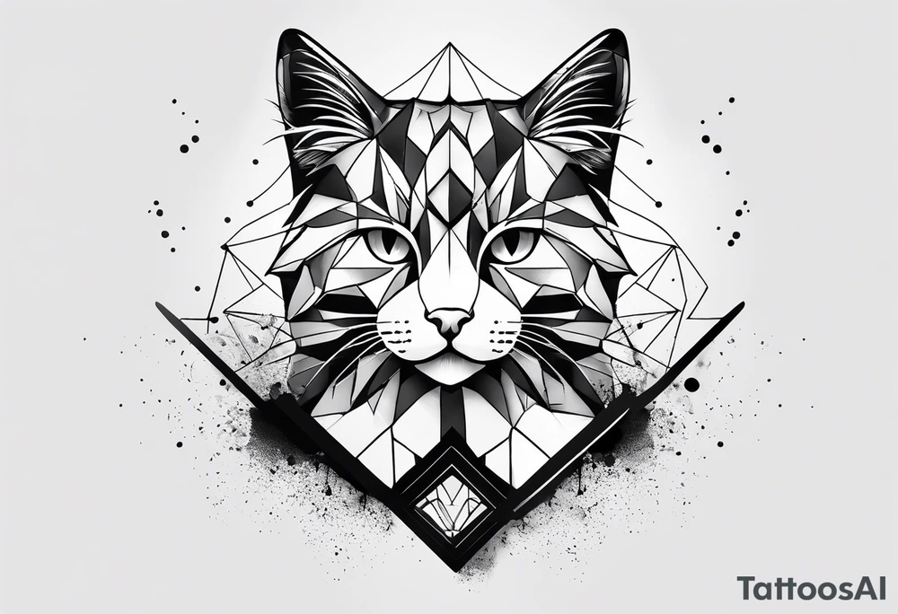 cat, abstract, geometric, lines, halftone, splatter, cat paw, hexagon tattoo idea