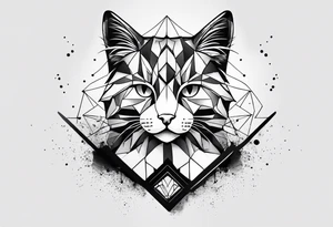 cat, abstract, geometric, lines, halftone, splatter, cat paw, hexagon tattoo idea