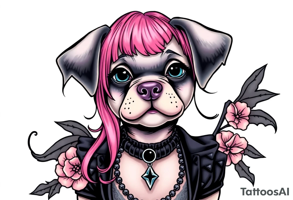 hot puppy goth girl with big boobs and pink hair tattoo idea