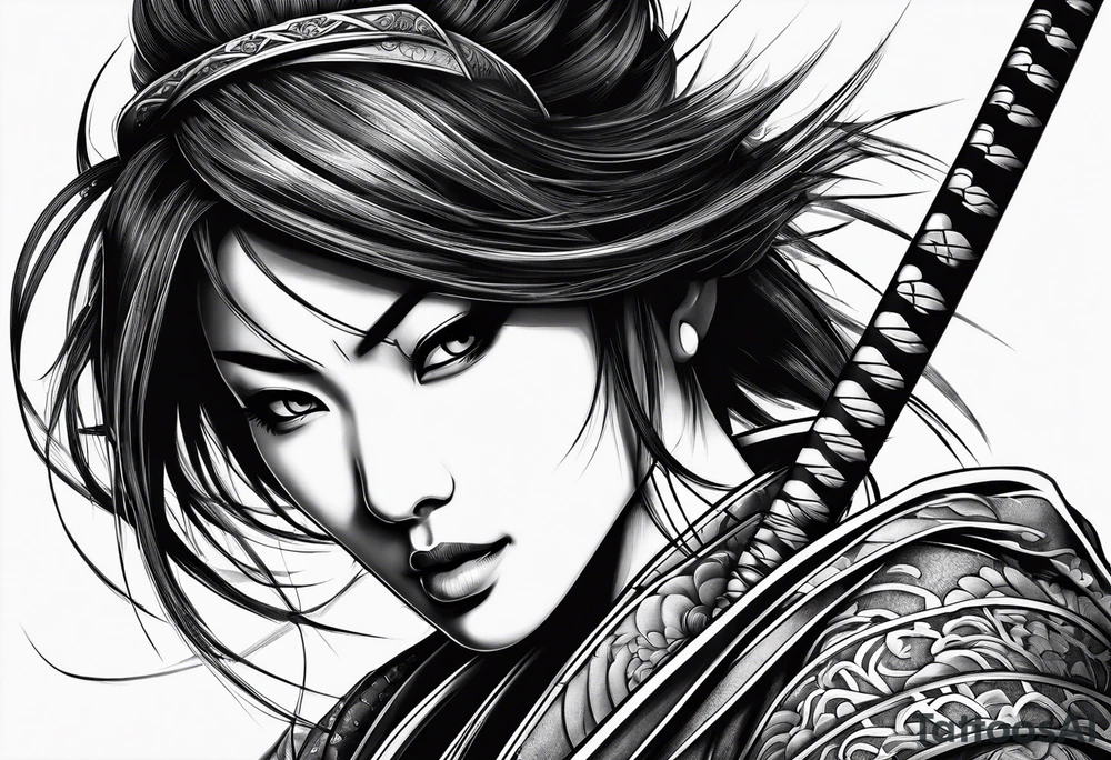 female samuari with katana tattoo idea