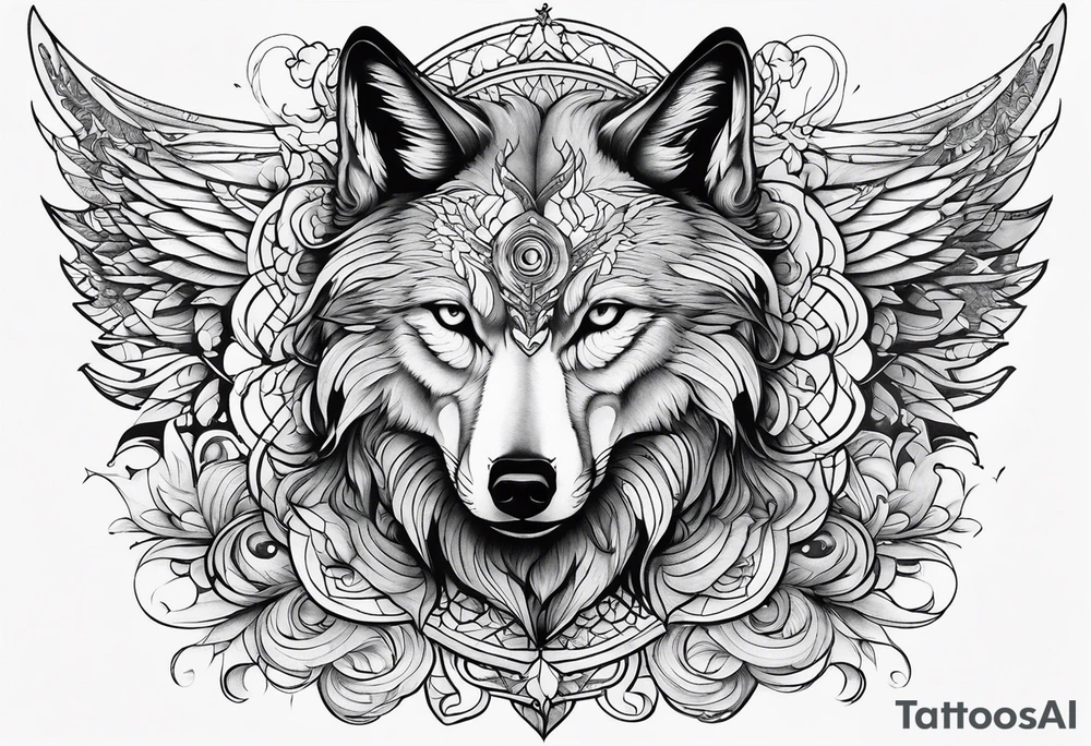 Half wolf half angel tattoo idea