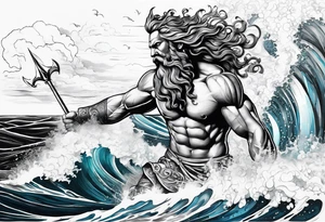Poseidon steht in einer Welle im Meer tattoo idea