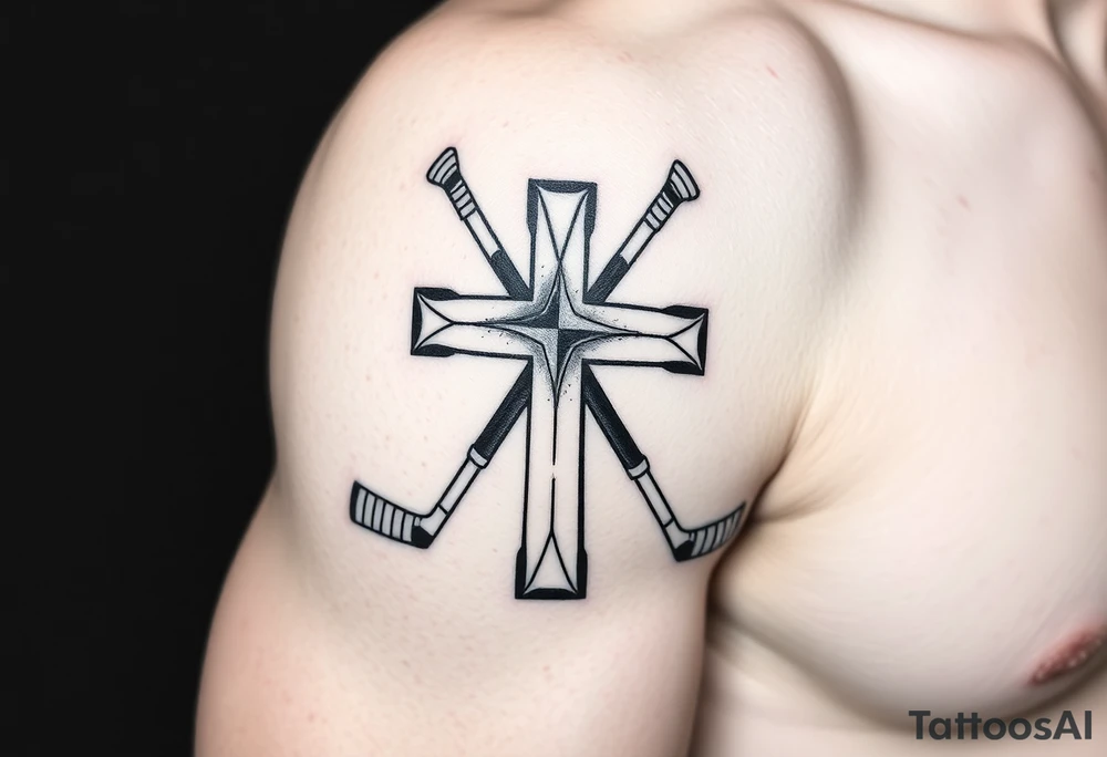 Cross made with hockey sticks tattoo idea
