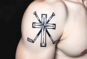 Cross made with hockey sticks tattoo idea