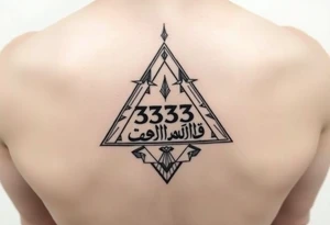 333 in a triangle with indigo in Arabic in the middle tattoo idea