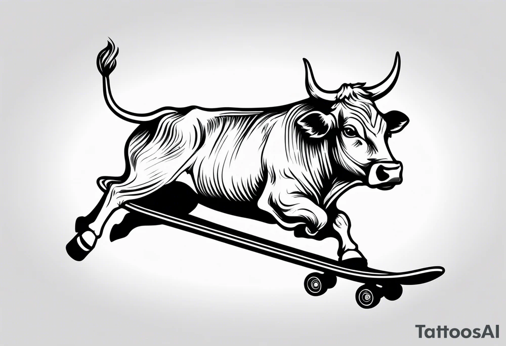 Cow riding skateboard jumping tattoo idea