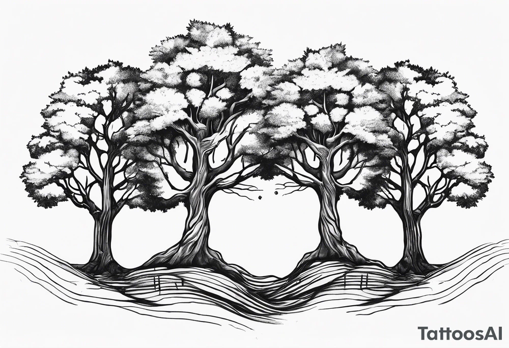 Three trees together fineline simple tattoo idea