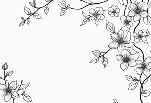 Create a delicate line art tattoo of intertwined vines and small blossoms, emphasizing elegance and simplicity. tattoo idea