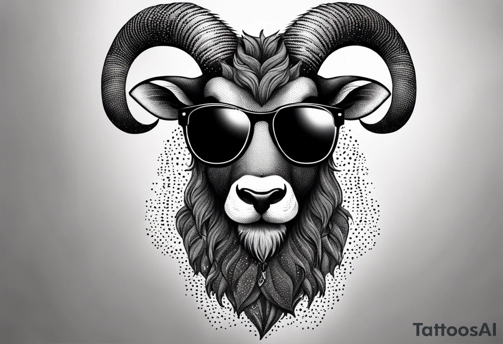 capricorn with beard and sunglasses tattoo idea