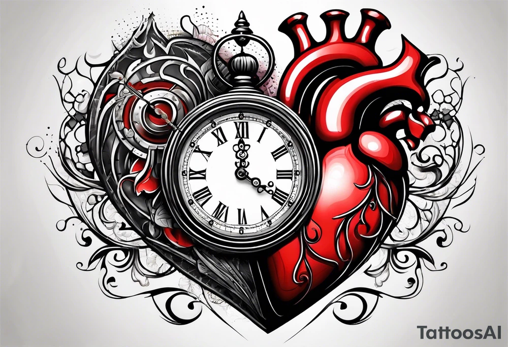 Heart with clock hands on 8 and 5 tattoo idea
