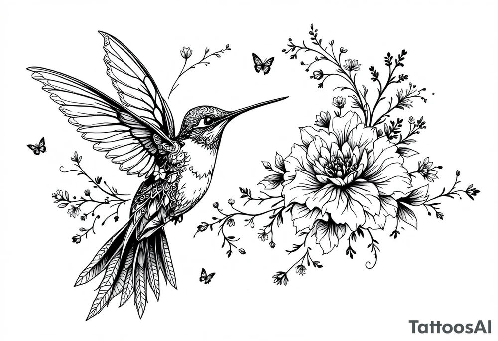 Humming Bird, flower and butterfly tattoo idea