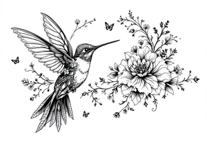 Humming Bird, flower and butterfly tattoo idea