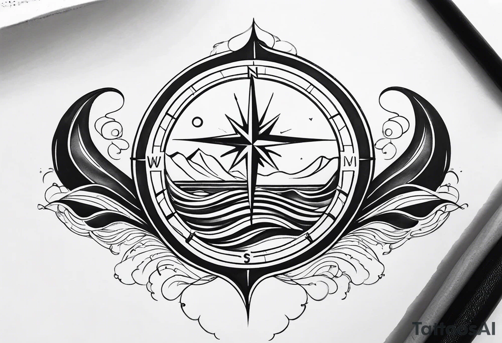 Compass with wAVES on mid back female elongated tattoo idea Compass with wAVES on mid back female elongated tattoo idea