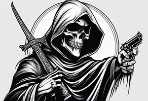 grim reaper with sword and pistol tattoo idea