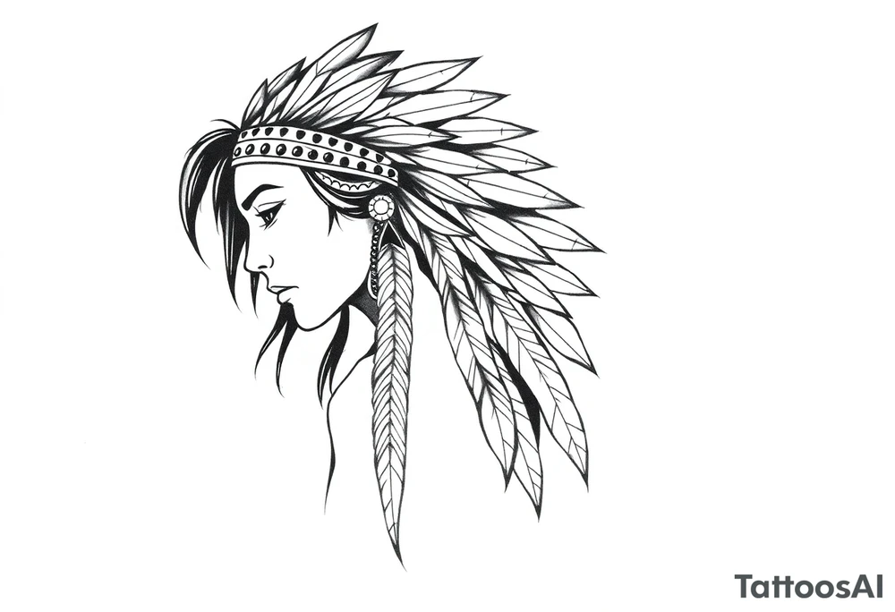 Female Native American side pose tattoo idea