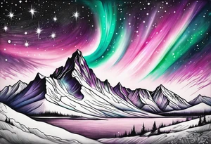 Pink purple teal green northern lights and stars tattoo idea