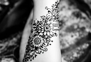 Indian style Henna tattoo including words pain is temporary and make it taller than it is wide and have it flowing tattoo idea