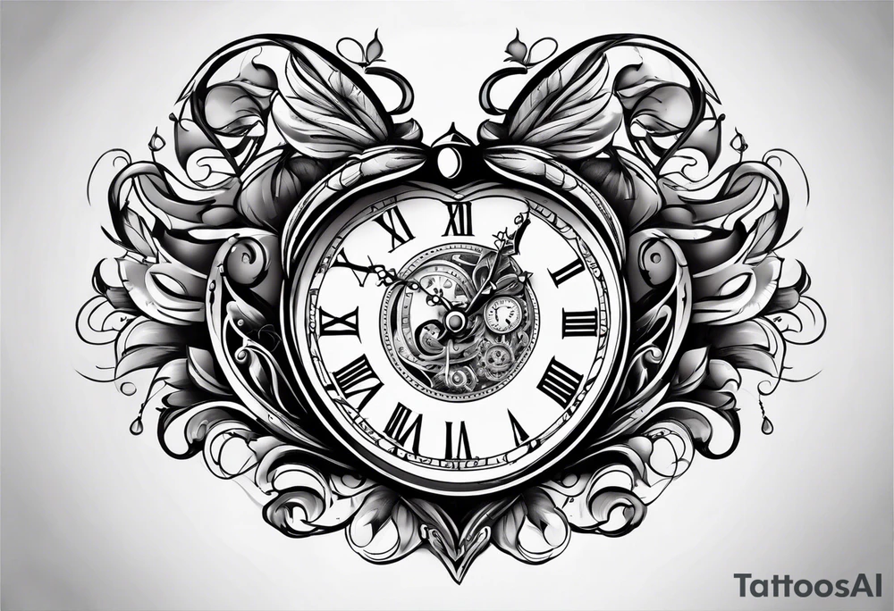 Heart with clock hands on 8 and 5 tattoo idea