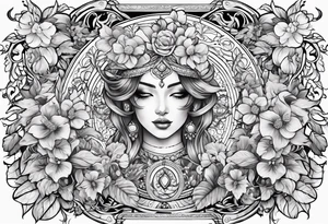 J with vines and small flowers around it tattoo idea