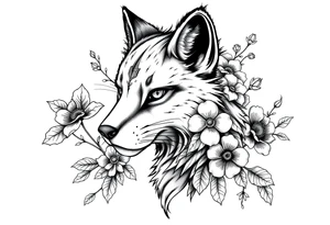 pCREATE A FURRY TATTOO DESIGN FURSONA ANTROPOMORPHIC IMAGE FOR ANTIFACIST LIBERAL WITH FLOWERS AND PLANTS GROWING FROM THE FURSONA tattoo idea