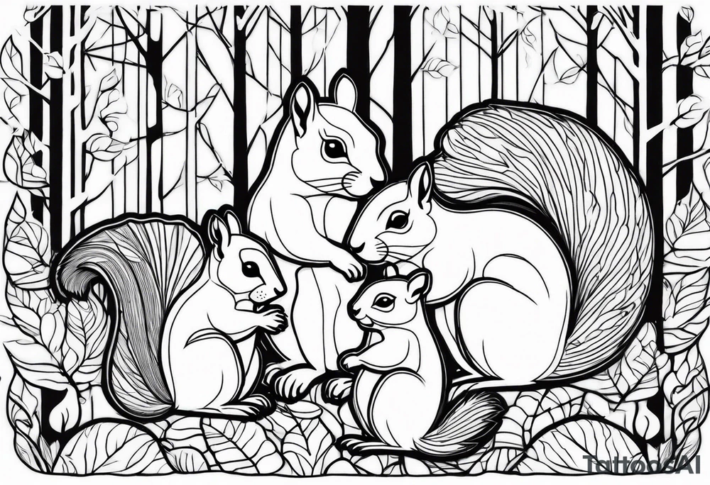 squirrels family in the forest tattoo idea