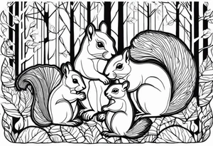 squirrels family in the forest tattoo idea