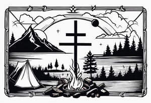 christian 
cross, campfire, golf , whiskey glass, cabin tattoo idea