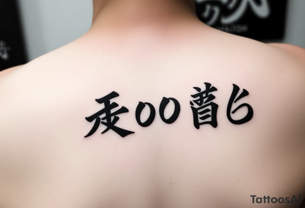 The date 30th of December 2006 in kanjis style sosho with thick lines filled with shading and fine lines in vertical tattoo idea