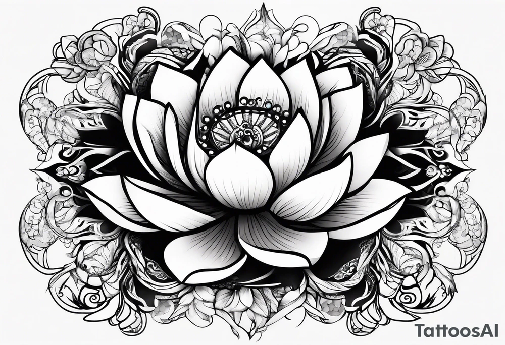 one tattoo that combines lotus flower, phoenix and helix tattoo idea