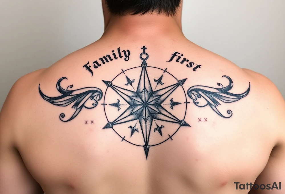 “family first”, mortality, nautical star, mental health healing, cancer astrological sign tattoo idea