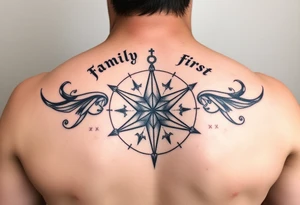 “family first”, mortality, nautical star, mental health healing, cancer astrological sign tattoo idea