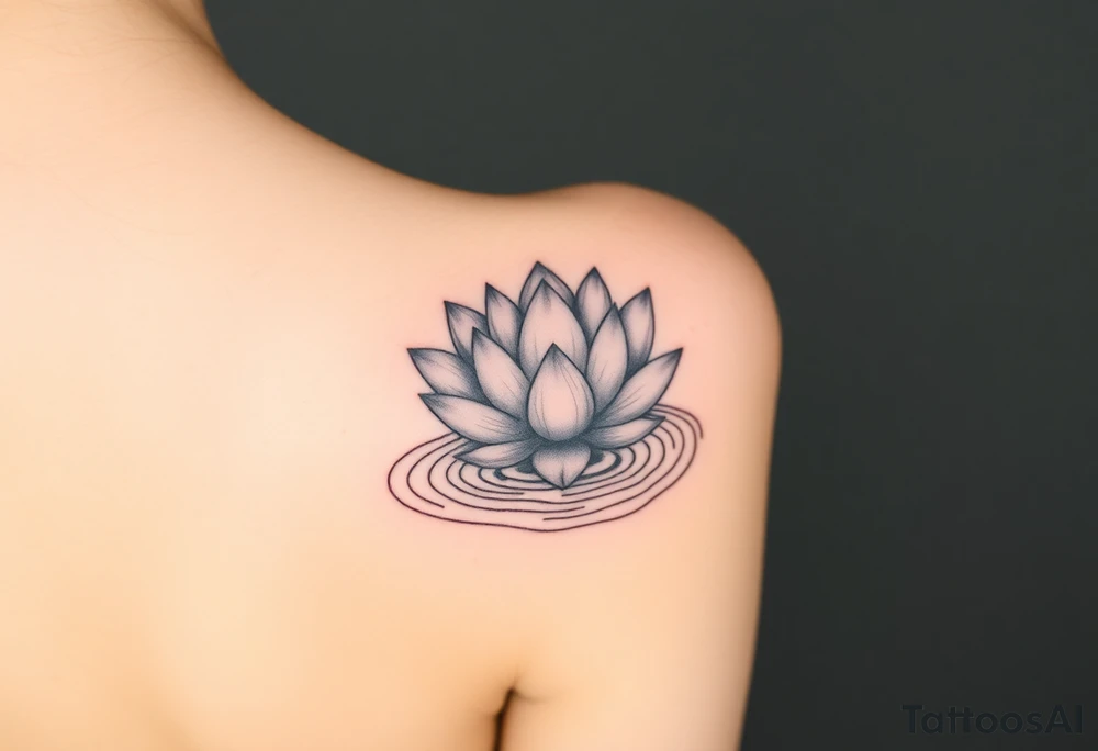 serene lotus flower emerging from sacred waters with ripples tattoo idea