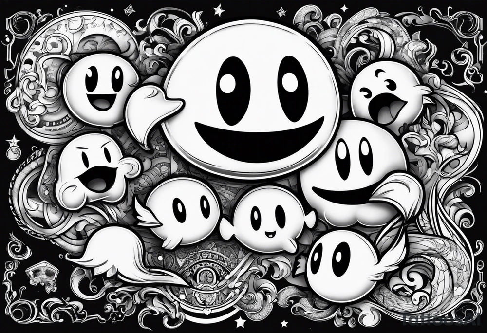 Pac-Man chasing ghosts tattoo idea