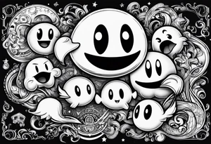 Pac-Man chasing ghosts tattoo idea