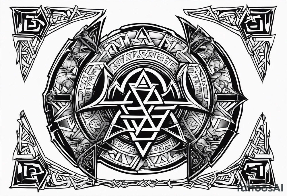 Valhalla valknut shield sword dragon axe barbed wire tattoo idea