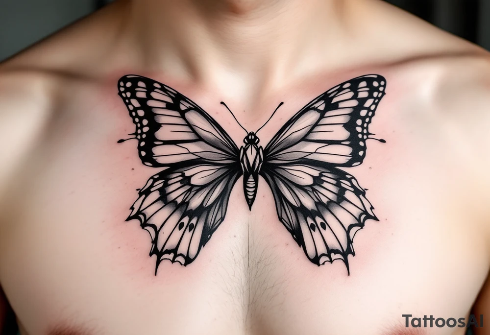 A bow tie with a butterfly outlining it tattoo idea