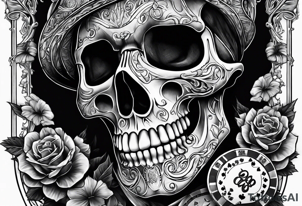 skeleton with poker chips tattoo idea