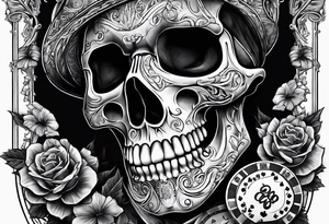 skeleton with poker chips tattoo idea