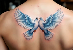 A pair of 3D dove with outstretched wings, their feathers detailed in soft whites and subtle blues, symbolizing peace and unity. tattoo idea