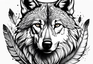 indian, wolf, feathers, water, nature tattoo idea