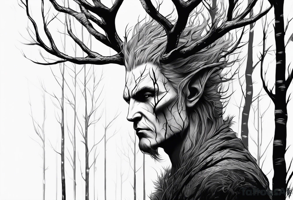 Leshy creepy tall as a tree birches tattoo idea