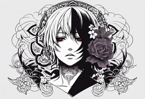 I like the anime Tokyo Ghoul, also the song zombie. I like tattoos of the falling angel, moreover tattoos related to asiatic culture and Greek mixology.  The tattoo is for a men tattoo idea