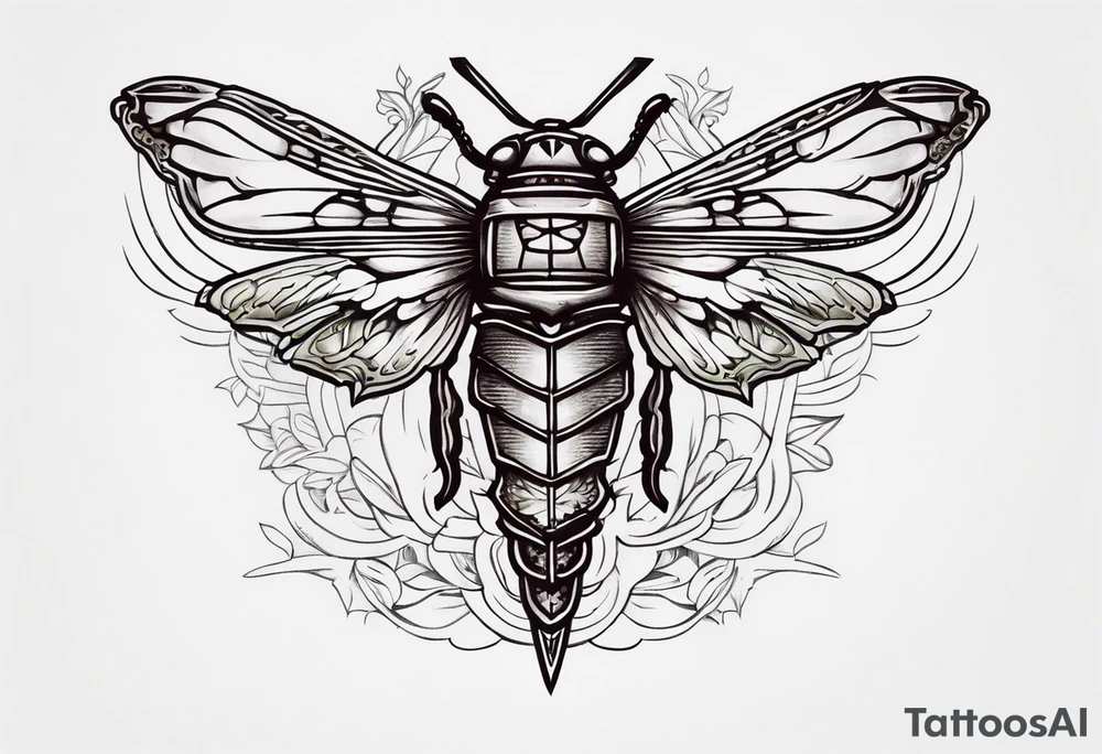 Sword behind cicada tattoo idea