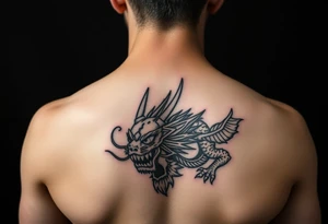 Tatuaje en espalda completa de la cabeza de un dragón demonio japones tattoo idea