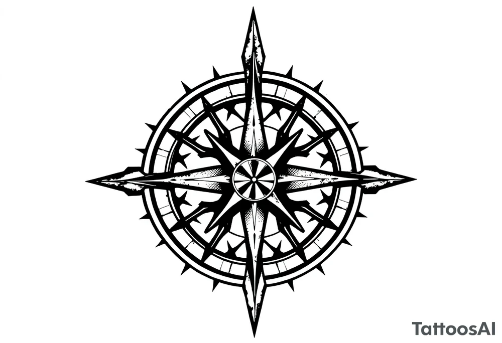 Simple Double layered compass rose tattoo idea