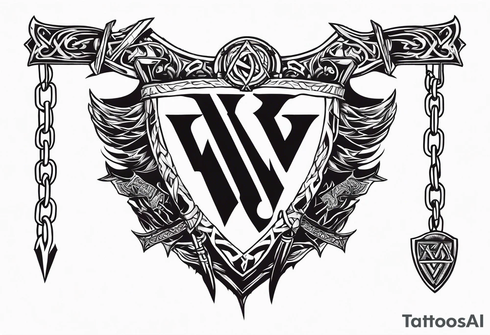 Valhalla sword shield axe barbed wire chains valknut fire dragon tattoo idea Valhalla sword shield axe barbed wire chains valknut fire dragon tattoo idea