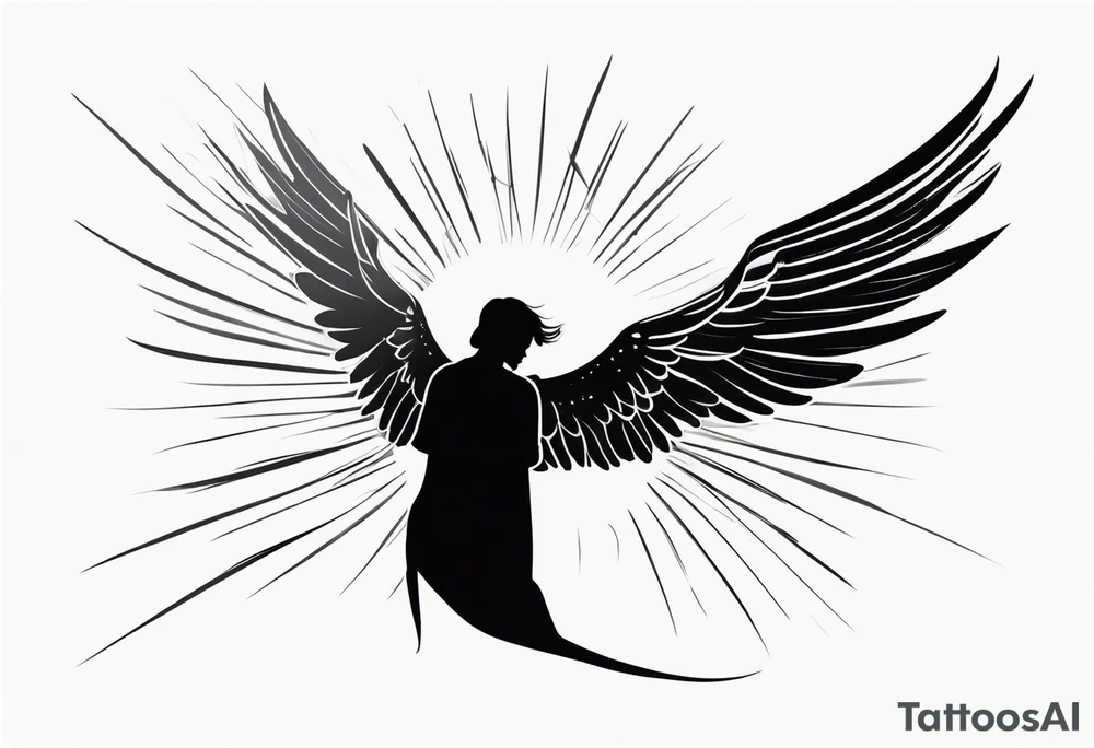 silhouette of a shooting angel from the back from the meadow tattoo idea